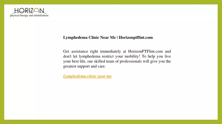 lymphedema clinic near me horizonptflint com