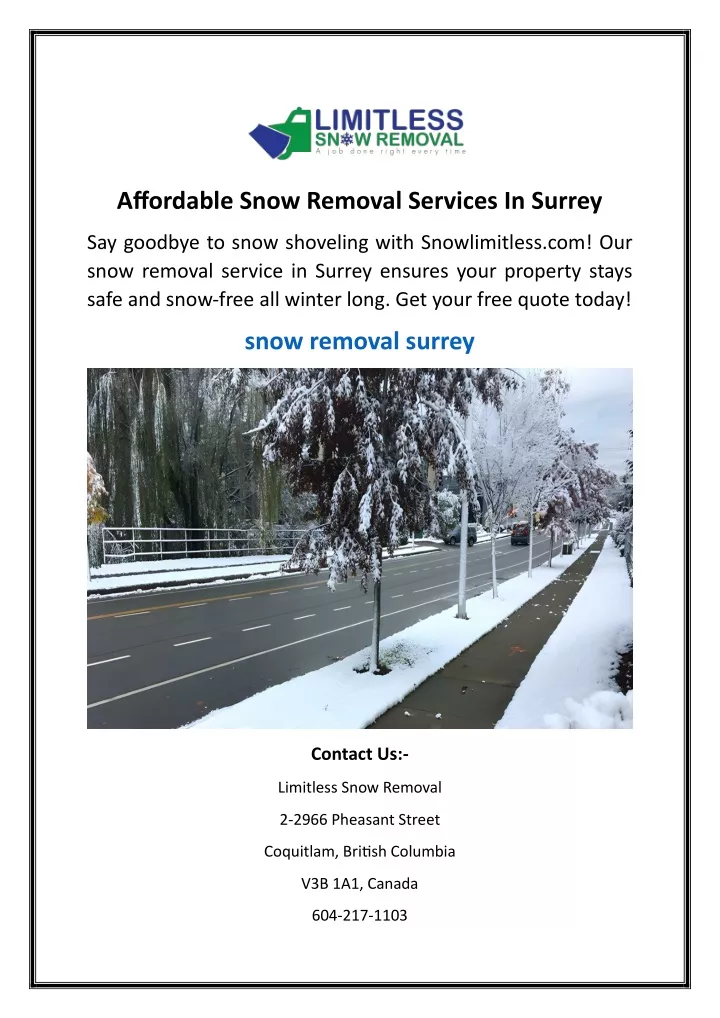 affordable snow removal services in surrey