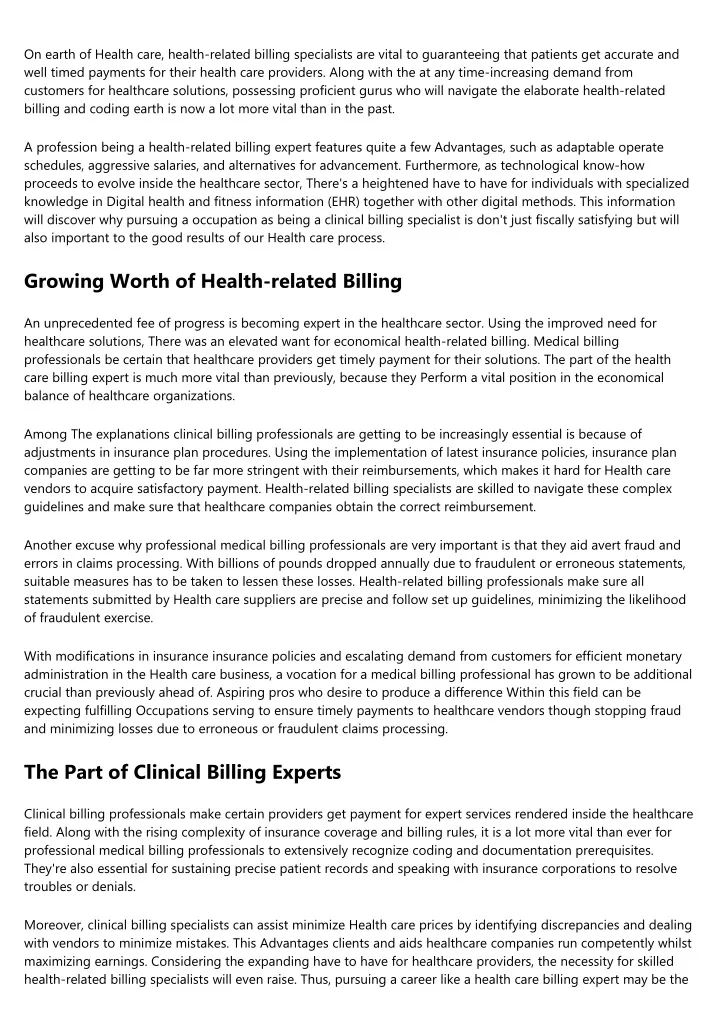 on earth of health care health related billing