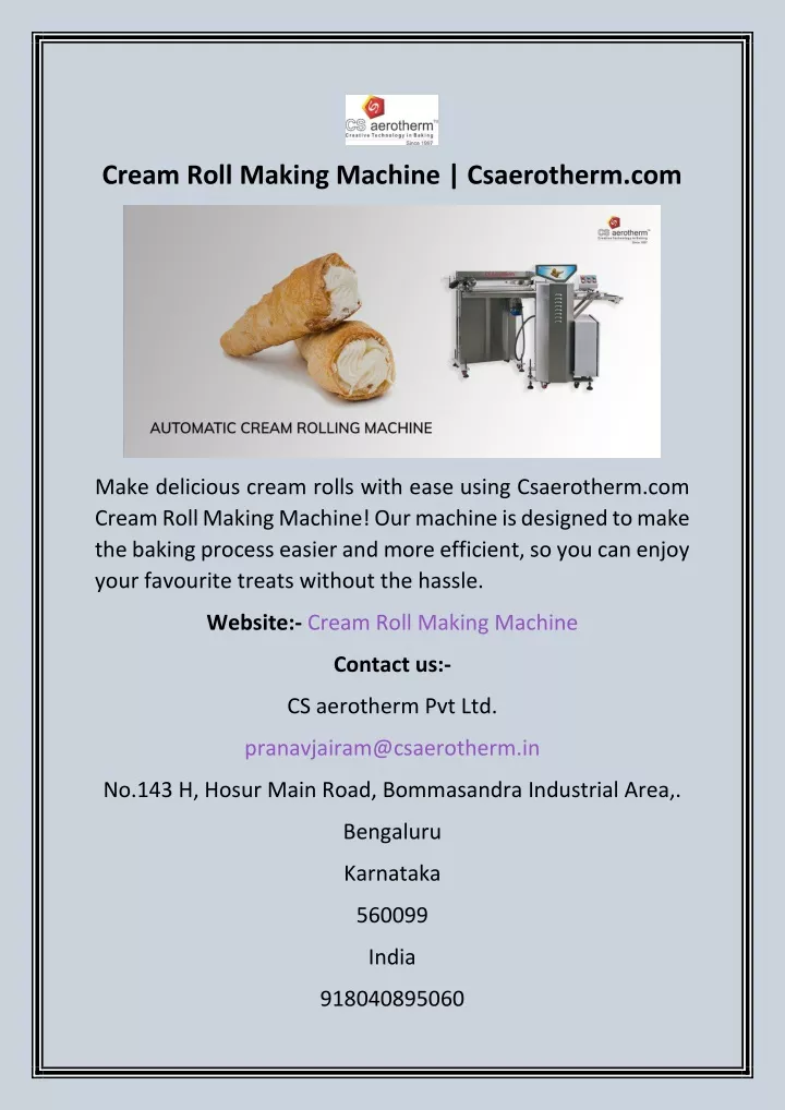 cream roll making machine csaerotherm com