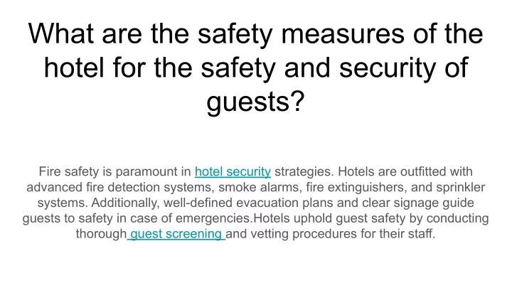 what are the safety measures of the hotel