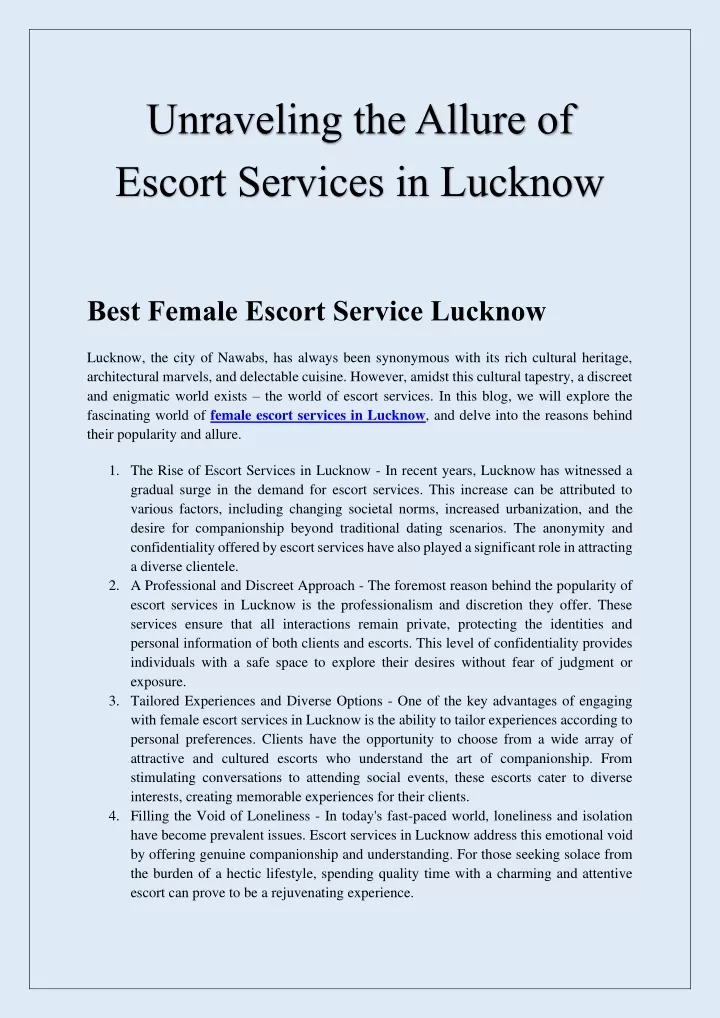 unraveling the allure of escort services