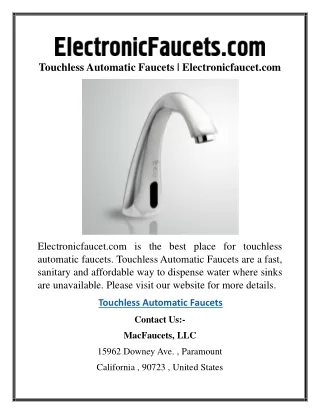 Touchless Automatic Faucets  Electronicfaucet