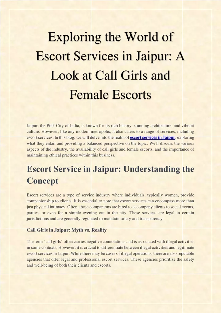 exploring the world of escort services in jaipur