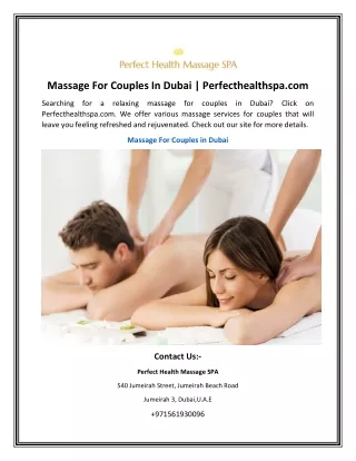 Massage For Couples In Dubai -Perfecthealthspa