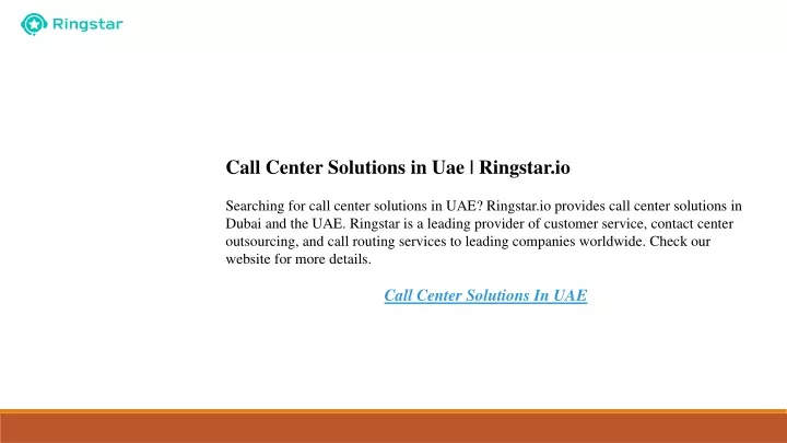 call center solutions in uae ringstar