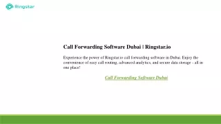 Call Forwarding Software Dubai  Ringstar.io