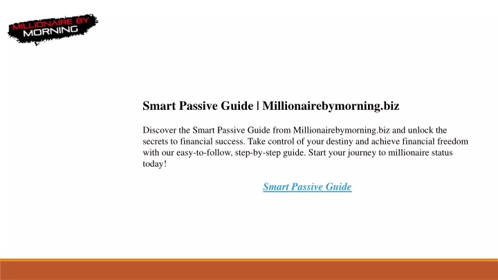 smart passive guide millionairebymorning