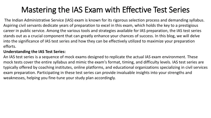 mastering the ias exam with effective test series