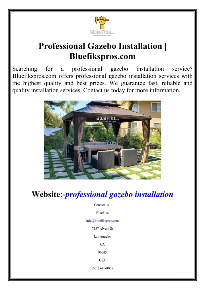 professional gazebo installation bluefikspros com