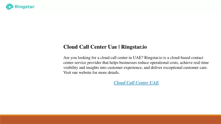 cloud call center uae ringstar io are you looking