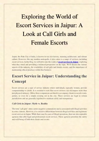Exploring the World of Escort Services in Jaipur