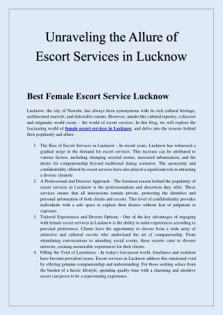 Unraveling the Allure of Escort Services in Lucknow
