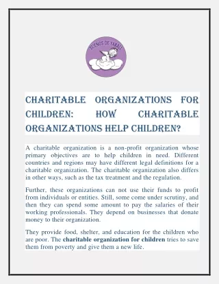 Charitable Organizations for Children How Charitable Organizations Help Children