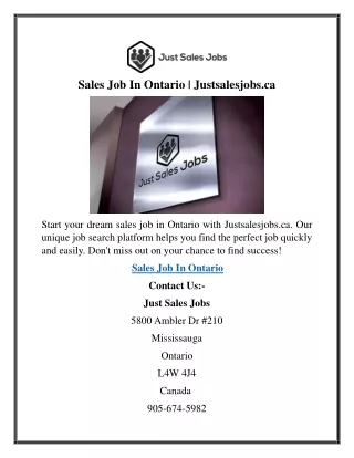 Sales Job In Ontario  Justsalesjobs.ca
