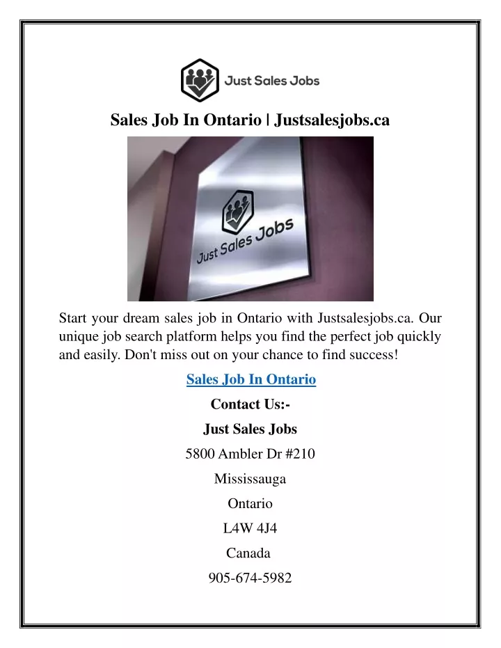 sales job in ontario justsalesjobs ca