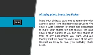 Birthday Photo Booth Hire Dallas Thelabphotobooth.com