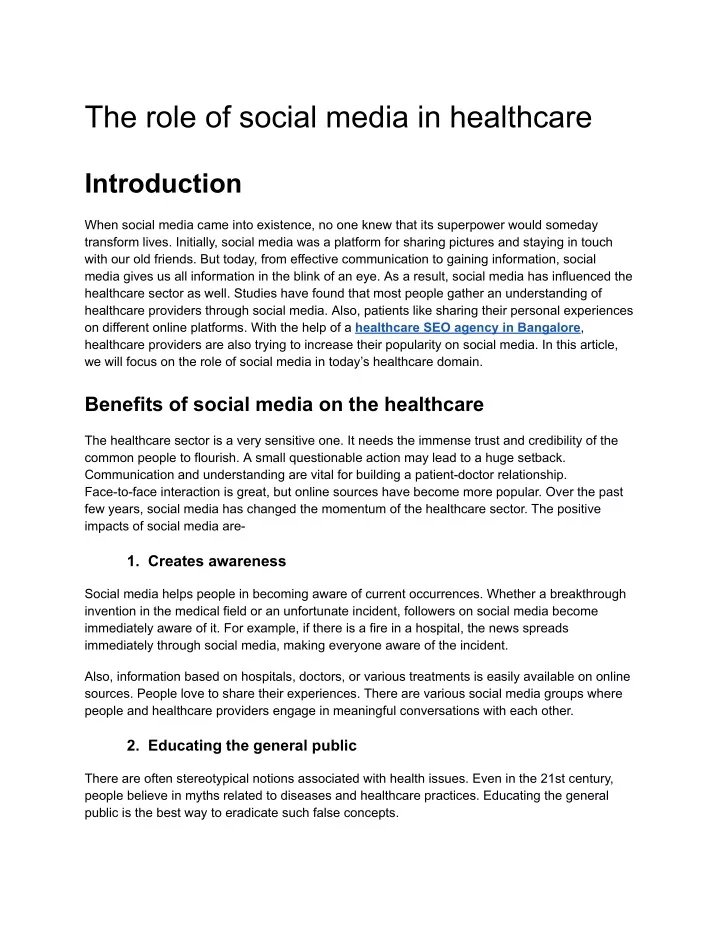 the role of social media in healthcare