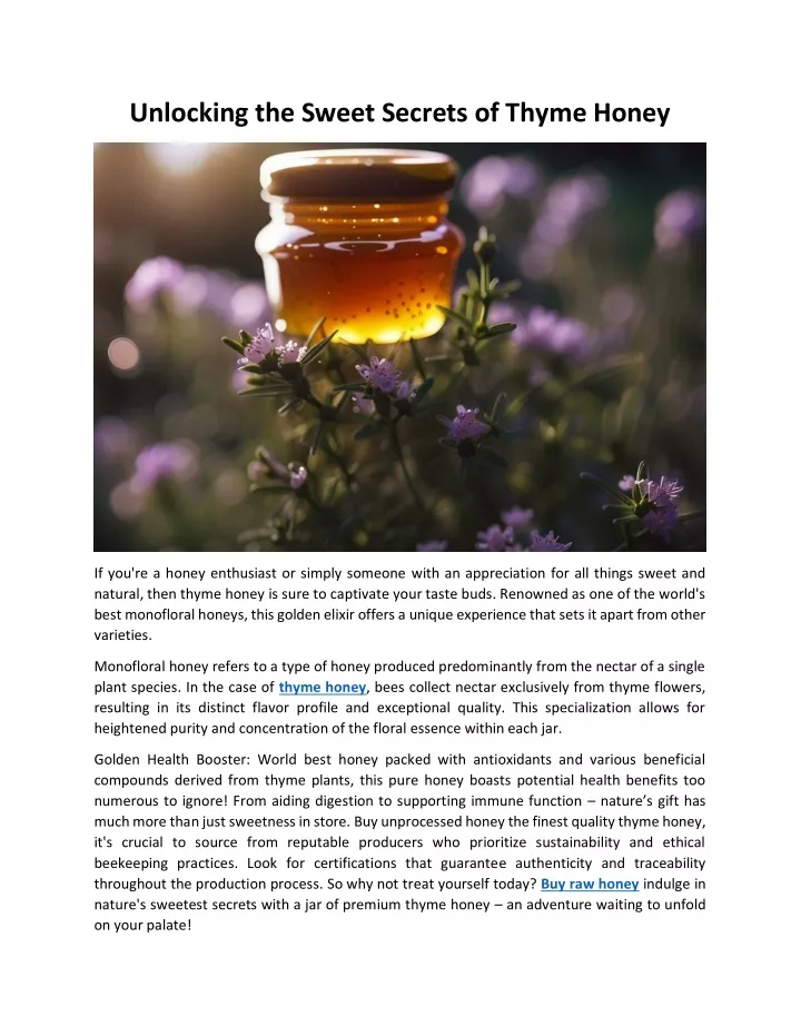 unlocking the sweet secrets of thyme honey
