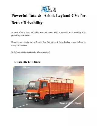 Powerful Tata &  Ashok Leyland CVs for Better Drivability