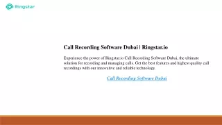 Call Recording Software Dubai  Ringstar.io