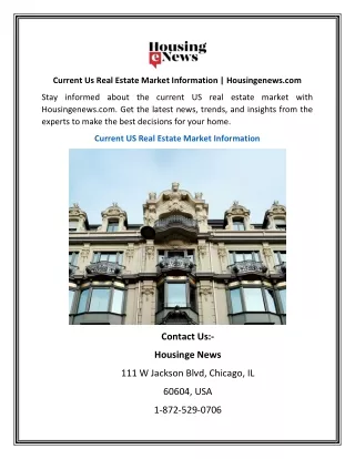 Current Us Real Estate Market Information | Housingenews.com