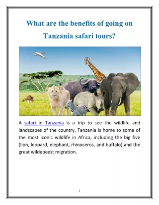 What are the benefits of going on Tanzania safari tours?