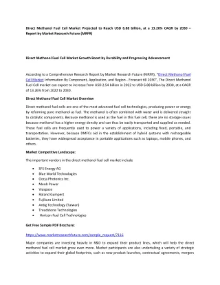 Direct Methanol Fuel Cell Market Projected to Reach USD 6.88 billion, at a 13.26