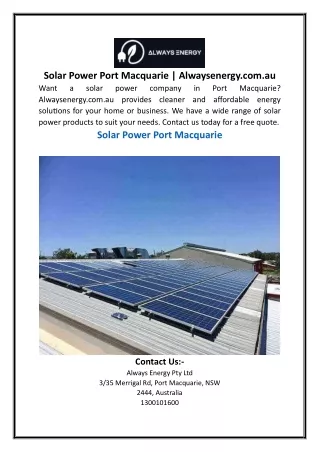 Solar Power Port Macquarie | Alwaysenergy.com.au