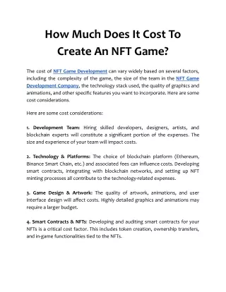 how much does it cost to create an nft game