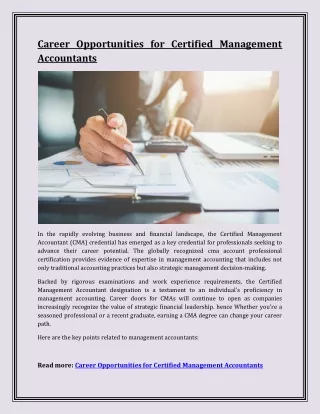 Career Opportunities for Certified Management Accountants