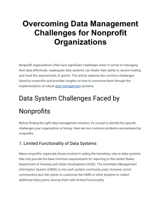 Overcoming Data Management Challenges for Nonprofit Organizations