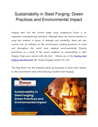Sustainability in Steel Forging: Green Practices and Environmental Impact