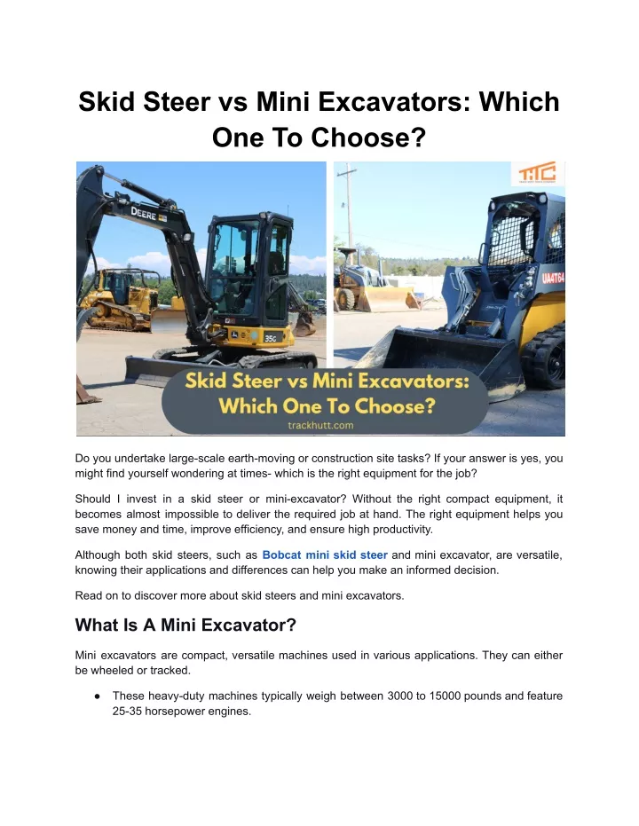 skid steer vs mini excavators which one to choose