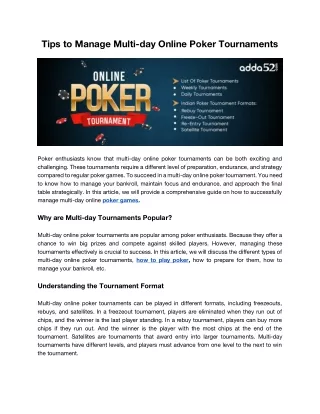 Tips to Manage Multi-day Online Poker Tournaments