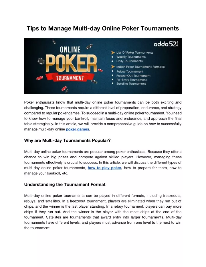 tips to manage multi day online poker tournaments