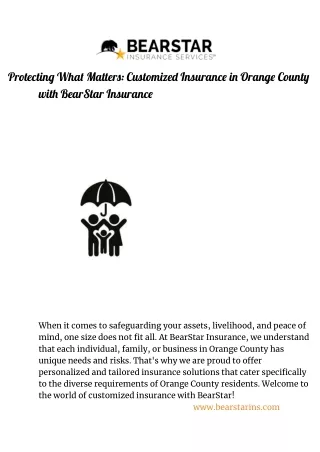 Customized Insurance in Orange County with BearStar Insurance