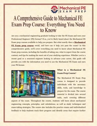 A Comprehensive Guide to Mechanical FE Exam Prep Course Everything You Need to Know