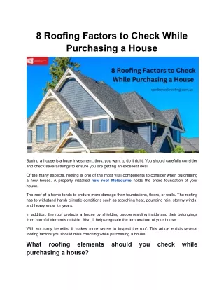 8 roofing factors to check while purchasing