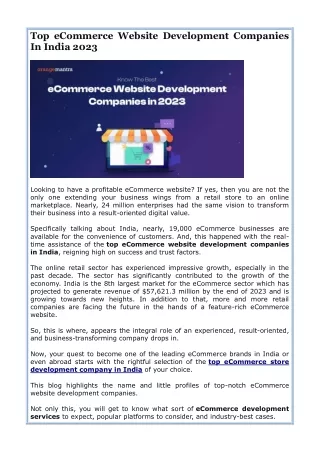Top eCommerce Website Development Companies In India 2023