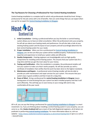The Top Reasons for Choosing a Professional for Your Central Heating Installation