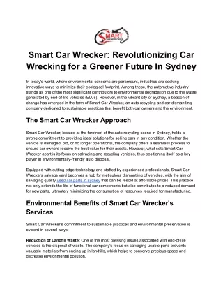 Smart Car Wrecker_ Revolutionizing Car Wrecking for a Greener Future In Sydney