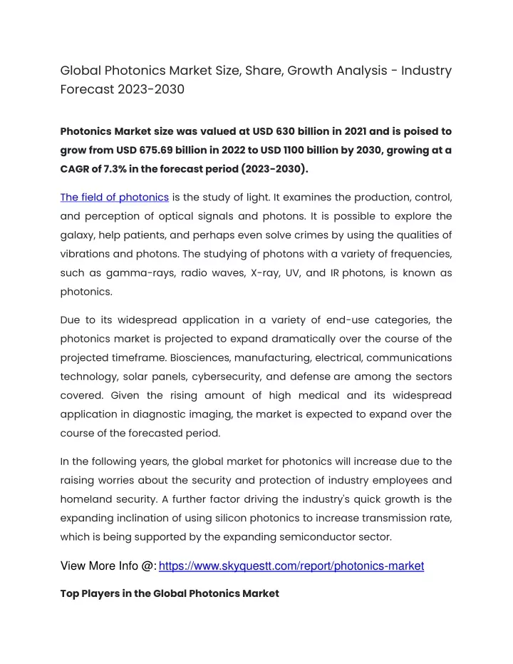 global photonics market size share growth