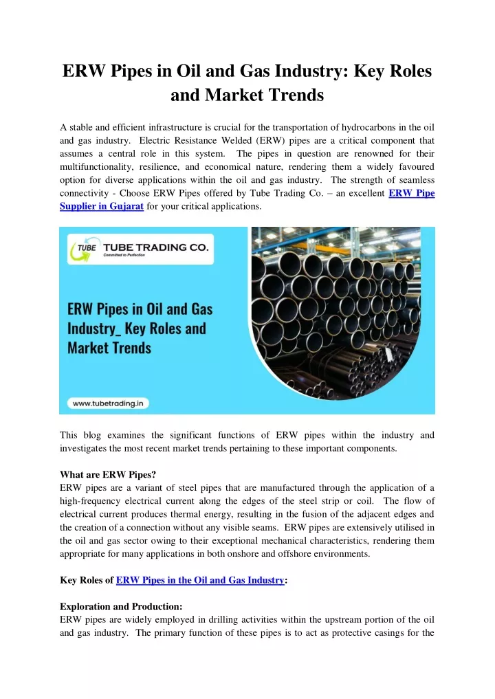 erw pipes in oil and gas industry key roles