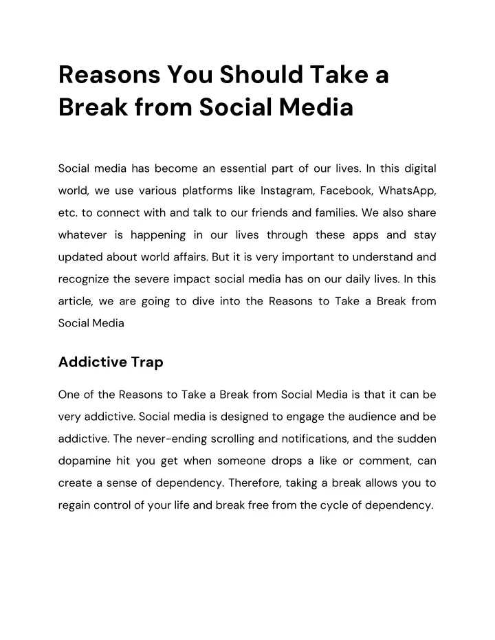 reasons you should take a break from social media