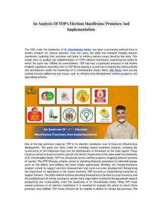 An Analysis Of TDP Election Manifestos Promises And Implementation
