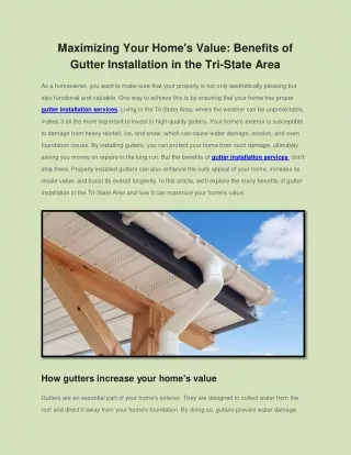 Maximizing Your Home's Value: Benefits of Gutter Installation in the Tri-State A