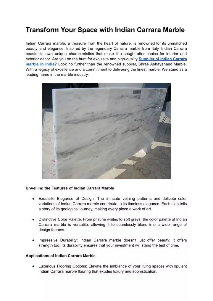 transform your space with indian carrara marble