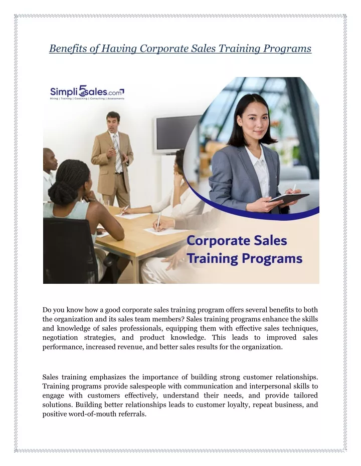 benefits of having corporate sales training