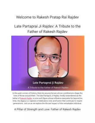 Late Partaprai Ji Rajdev: A Tribute to the Father of Rakesh Rajdev